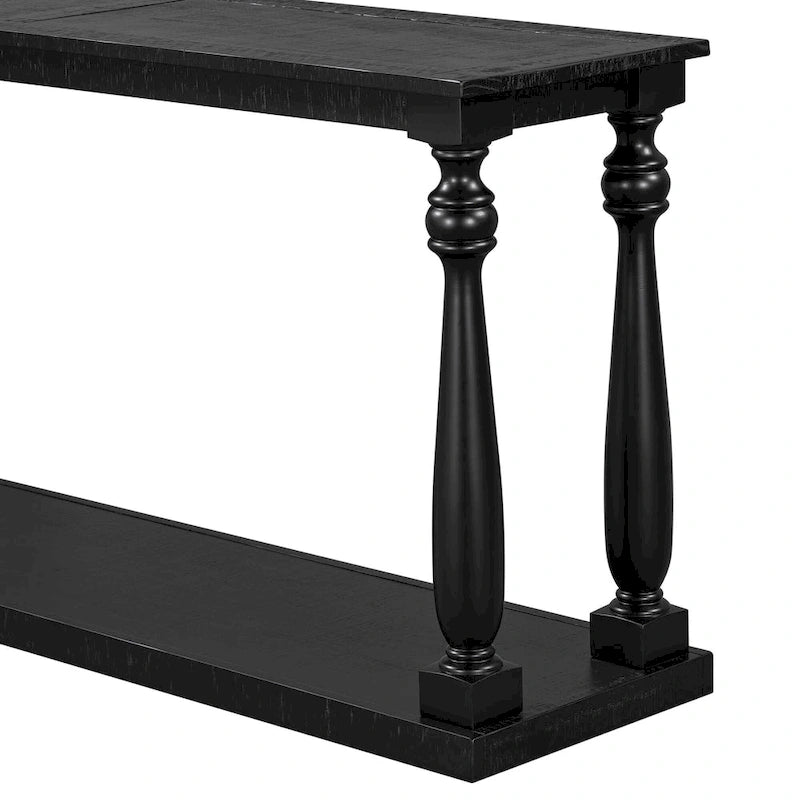 63 Long Entryway Console Table Sofa Table with Bottom Storage Shelf & Sculptural Vase-Leg for Hallway Living Room