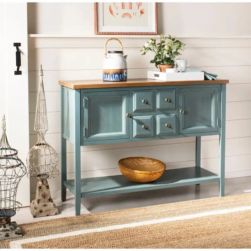 Oak Finish Storage Sideboard - 45.7" x 15" x 34"