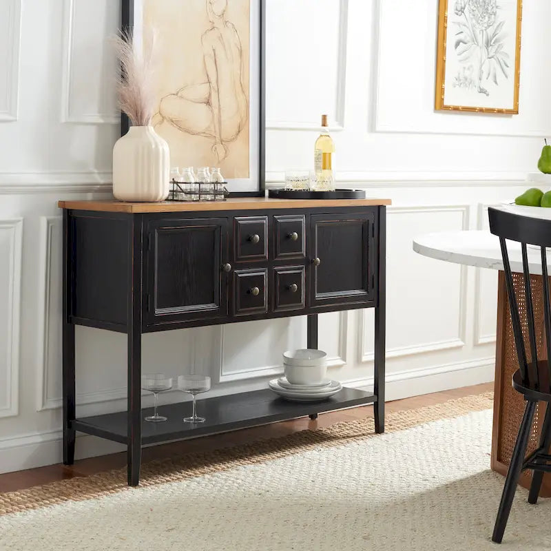 Oak Finish Storage Sideboard - 45.7" x 15" x 34"