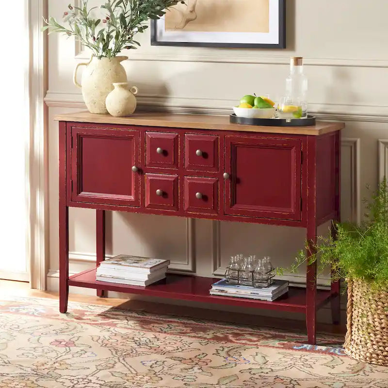 Oak Finish Storage Sideboard - 45.7" x 15" x 34"