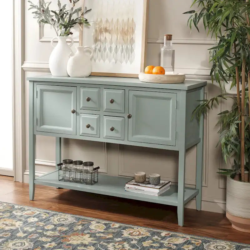 Oak Finish Storage Sideboard - 45.7" x 15" x 34"