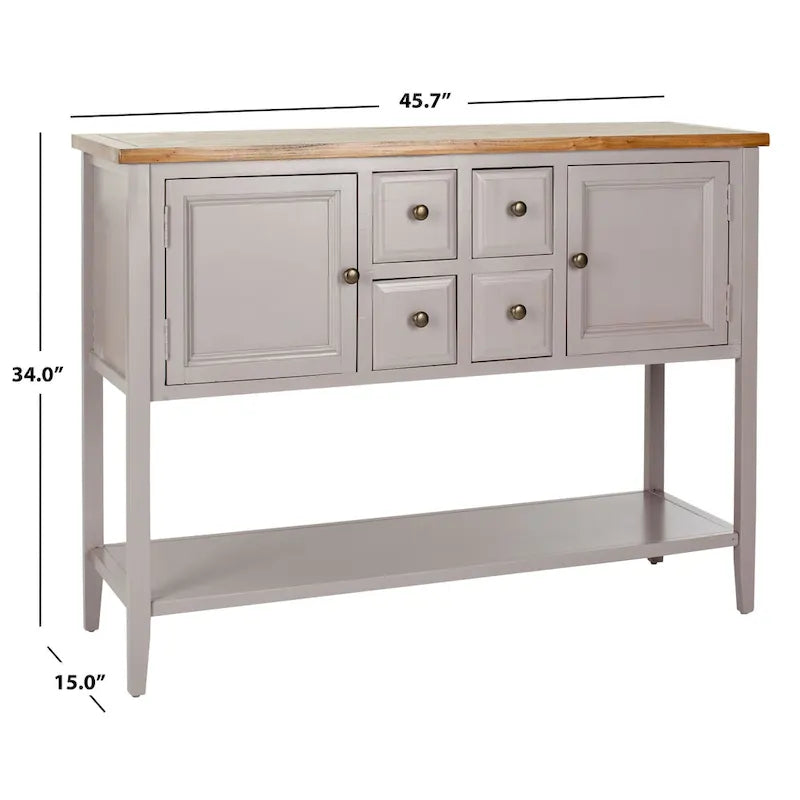 Oak Finish Storage Sideboard - 45.7" x 15" x 34"