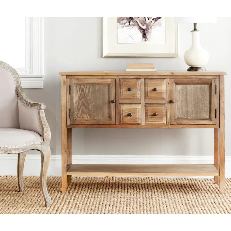 Oak Finish Storage Sideboard - 45.7" x 15" x 34"
