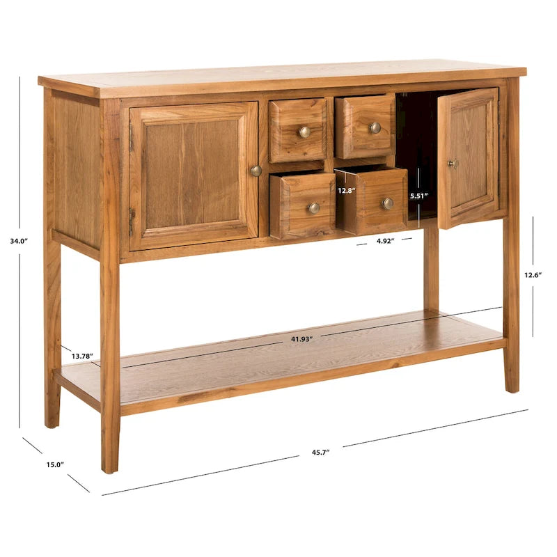 Oak Finish Storage Sideboard - 45.7" x 15" x 34"