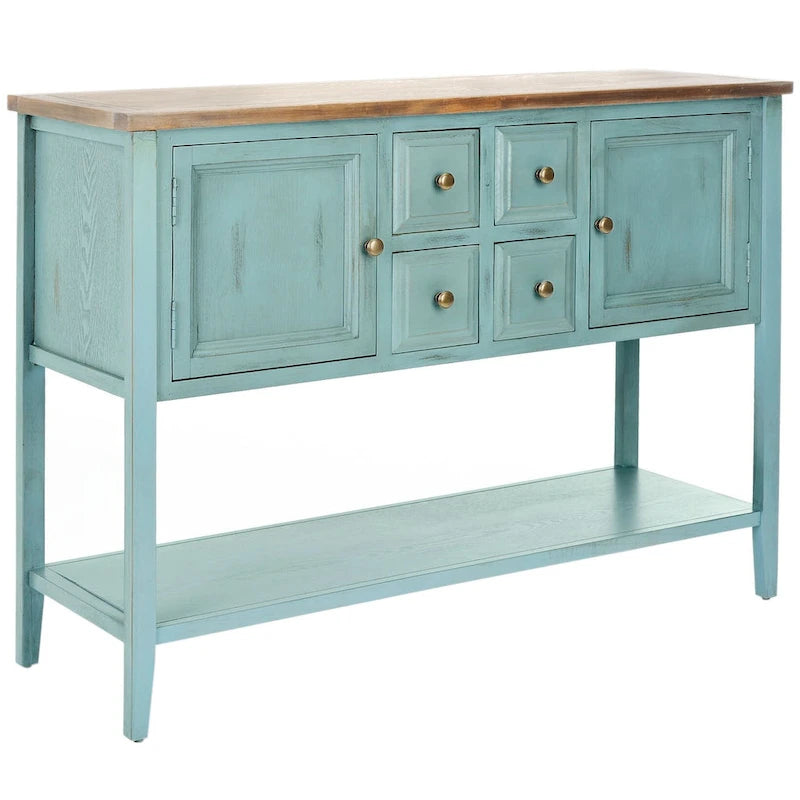 Oak Finish Storage Sideboard - 45.7" x 15" x 34"