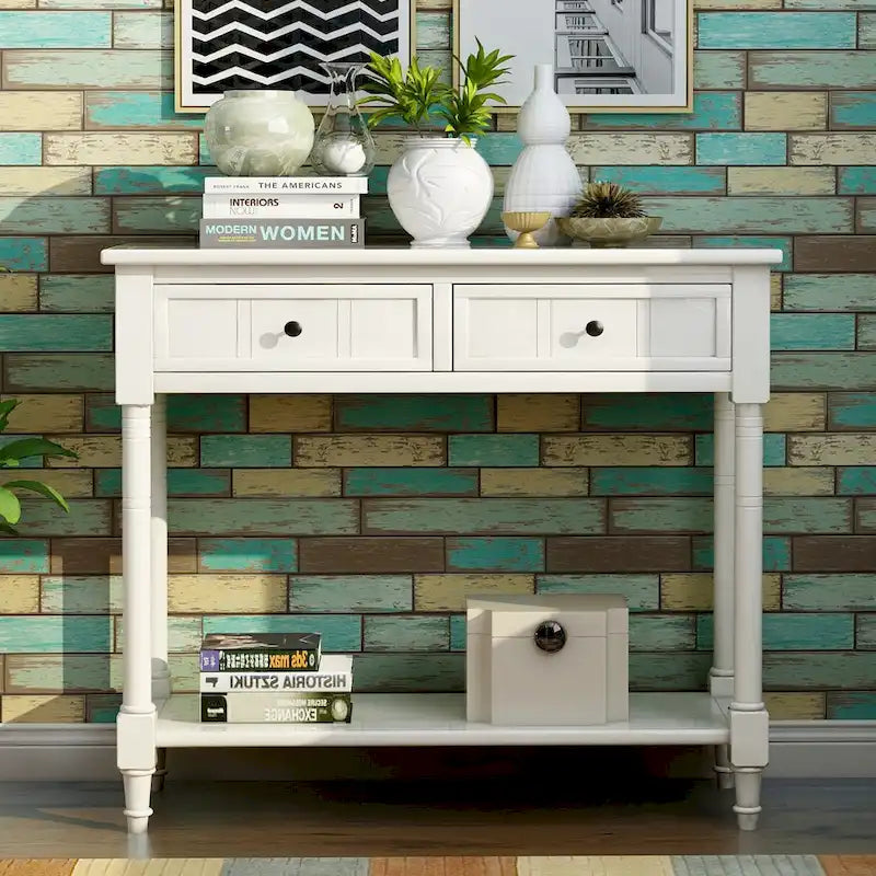 Wood Console Table with Two Drawers and Shelf - 13.80" x 35.43" x 29.90"