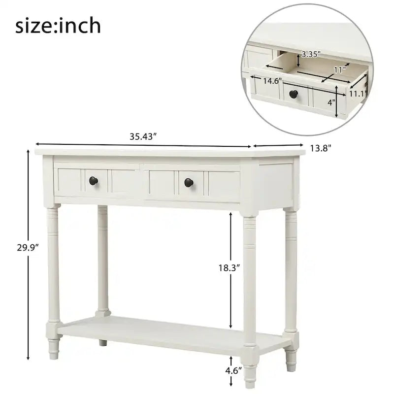 Wood Console Table with Two Drawers and Shelf - 13.80" x 35.43" x 29.90"