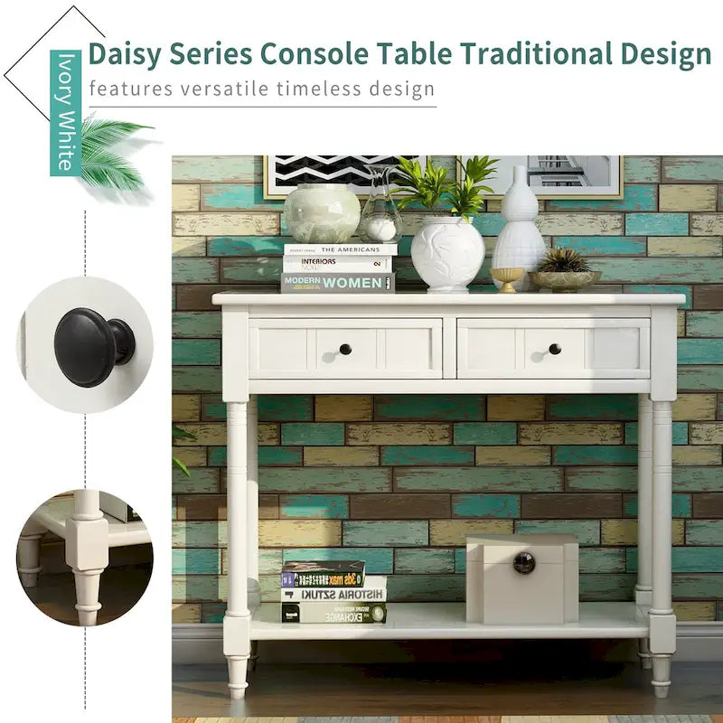 Wood Console Table with Two Drawers and Shelf - 13.80" x 35.43" x 29.90"