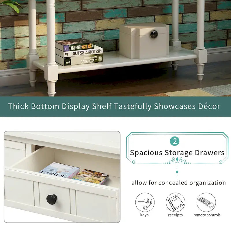Wood Console Table with Two Drawers and Shelf - 13.80" x 35.43" x 29.90"