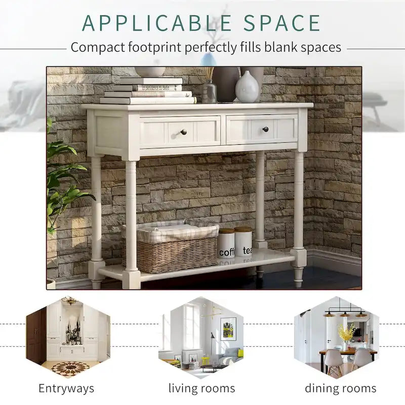 Wood Console Table with Two Drawers and Shelf - 13.80" x 35.43" x 29.90"