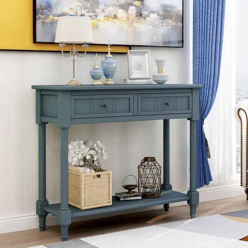 Wood Console Table with Two Drawers and Shelf - 13.80" x 35.43" x 29.90"