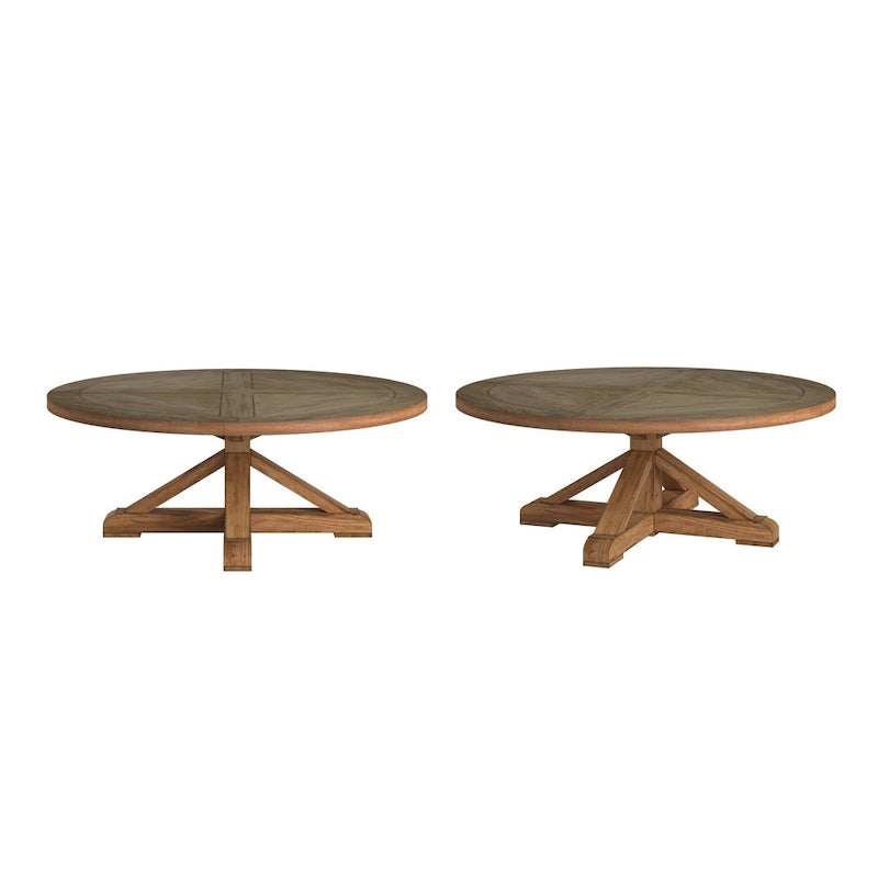 Rustic X-Base Round Pine Veneer Coffee Table - 48" Diameter