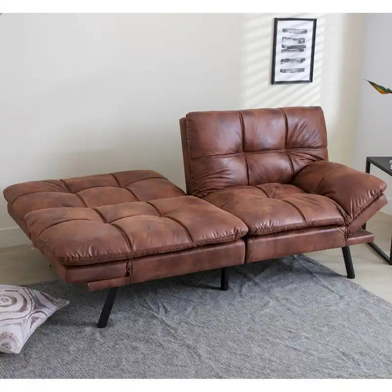 Futon Couch Sofa Bed, Faux Leather Sleeper Futons Convertible Loveseat Furniture for Compact Small Space, Dorm, Living Room