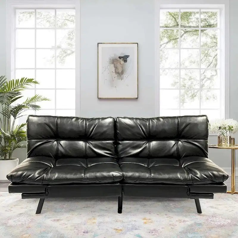 Futon Couch Sofa Bed, Faux Leather Sleeper Futons Convertible Loveseat Furniture for Compact Small Space, Dorm, Living Room