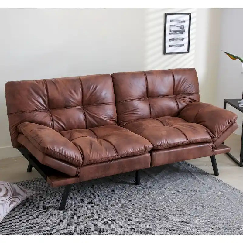 Futon Couch Sofa Bed, Faux Leather Sleeper Futons Convertible Loveseat Furniture for Compact Small Space, Dorm, Living Room