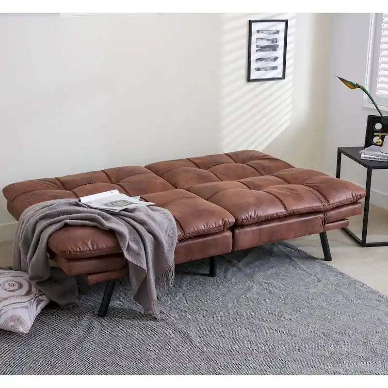 Futon Couch Sofa Bed, Faux Leather Sleeper Futons Convertible Loveseat Furniture for Compact Small Space, Dorm, Living Room