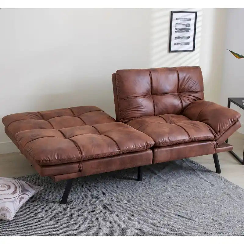 Futon Couch Sofa Bed, Faux Leather Sleeper Futons Convertible Loveseat Furniture for Compact Small Space, Dorm, Living Room