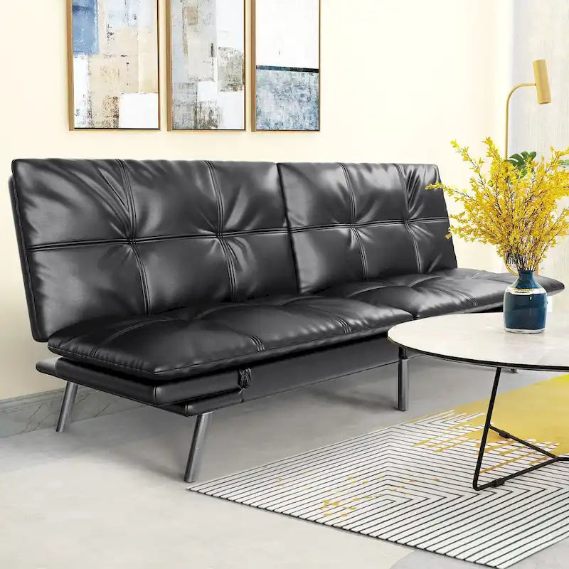 Futon Couch Sofa Bed, Faux Leather Sleeper Futons Convertible Loveseat Furniture for Compact Small Space, Dorm, Living Room