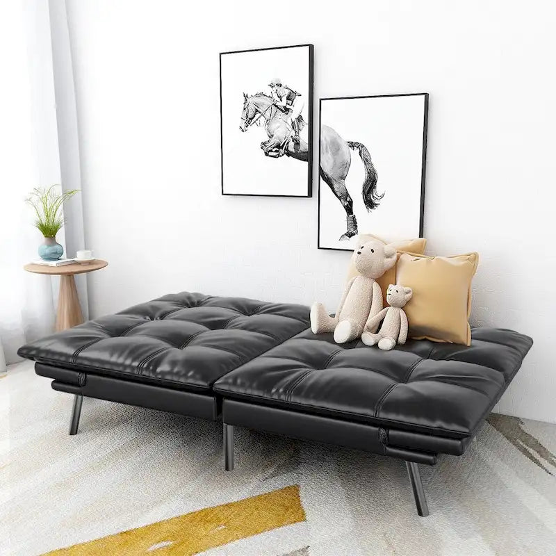 Futon Couch Sofa Bed, Faux Leather Sleeper Futons Convertible Loveseat Furniture for Compact Small Space, Dorm, Living Room