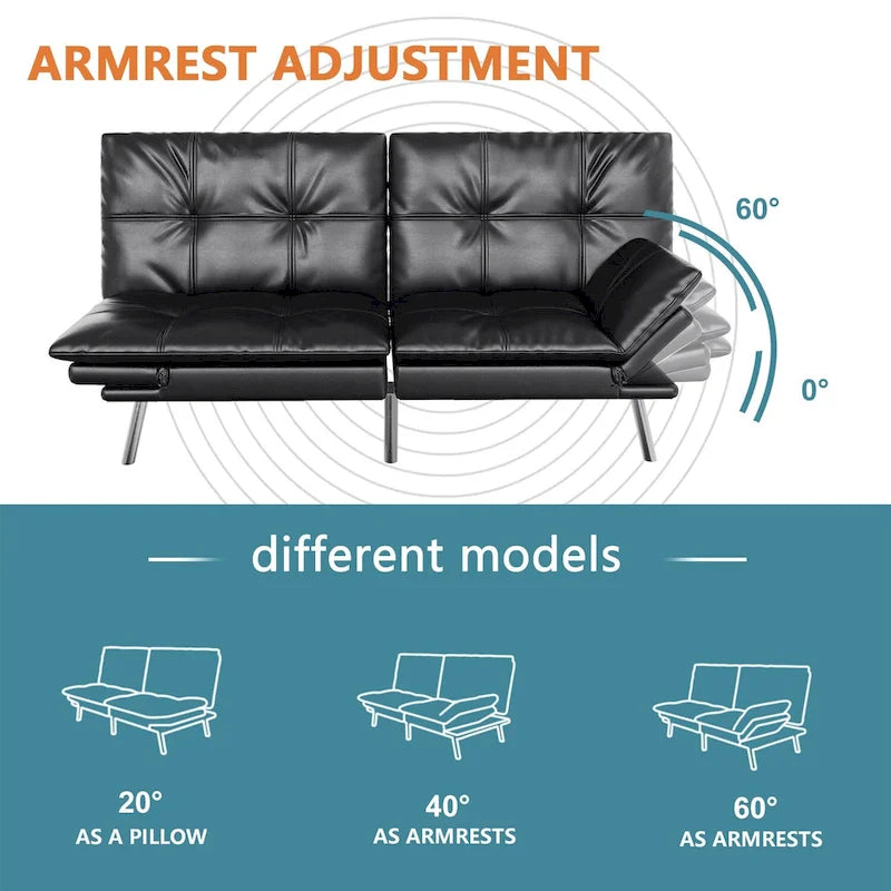 Futon Couch Sofa Bed, Faux Leather Sleeper Futons Convertible Loveseat Furniture for Compact Small Space, Dorm, Living Room