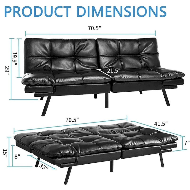 Futon Couch Sofa Bed, Faux Leather Sleeper Futons Convertible Loveseat Furniture for Compact Small Space, Dorm, Living Room