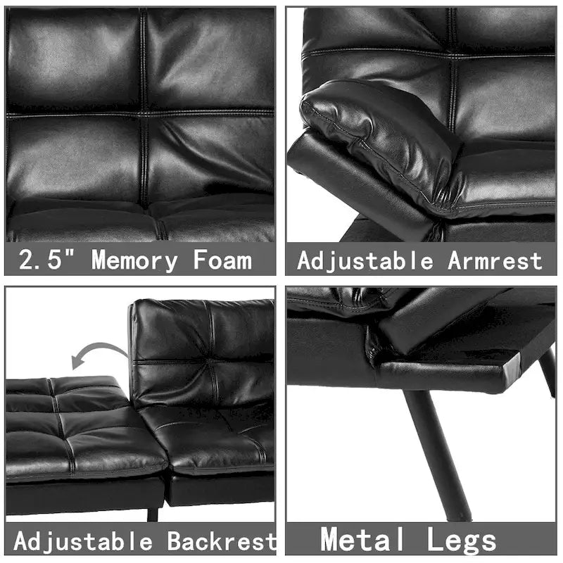 Futon Couch Sofa Bed, Faux Leather Sleeper Futons Convertible Loveseat Furniture for Compact Small Space, Dorm, Living Room