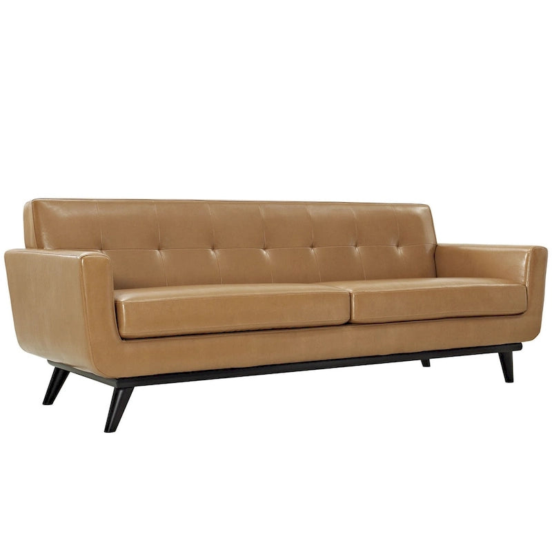 Tan Bonded Leather Mid-Century Sofa