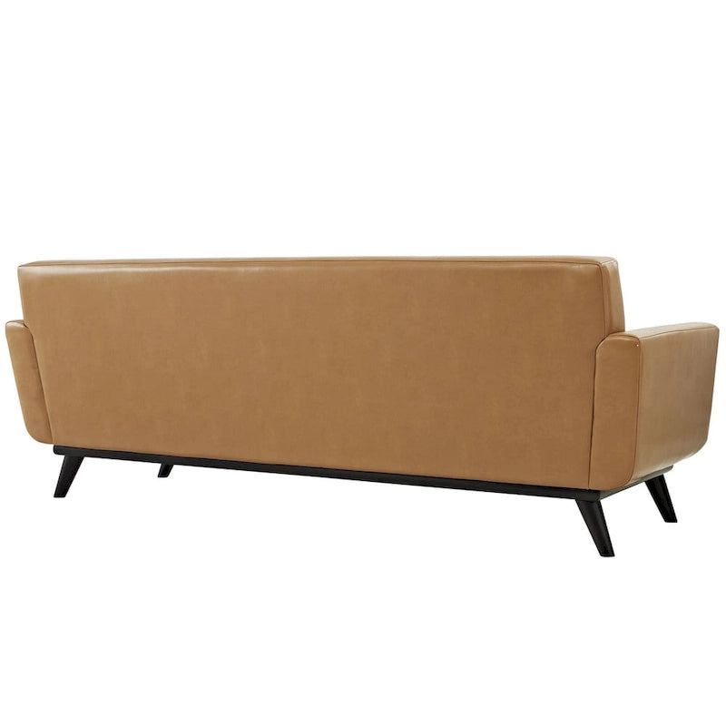 Tan Bonded Leather Mid-Century Sofa