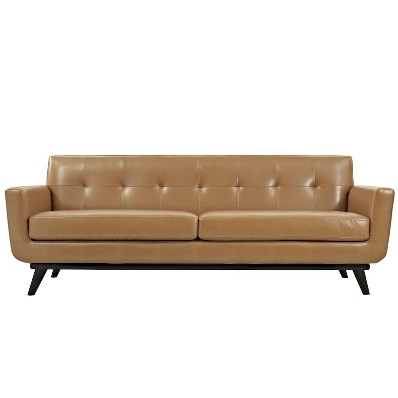 Tan Bonded Leather Mid-Century Sofa