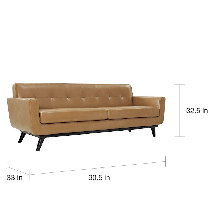 Tan Bonded Leather Mid-Century Sofa