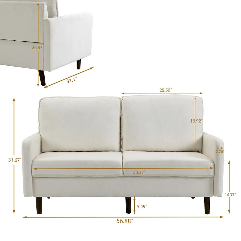 57" Modern Velvet Loveseat Sofa - White, Ginger, or Blue