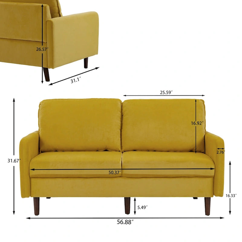 57" Modern Velvet Loveseat Sofa - White, Ginger, or Blue