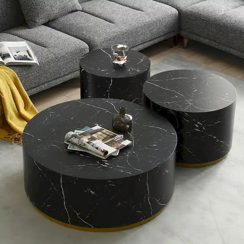 Marble-Look Fully Assembled Round Side Coffee Table