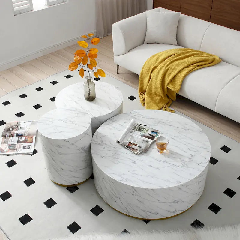 Marble-Look Fully Assembled Round Side Coffee Table