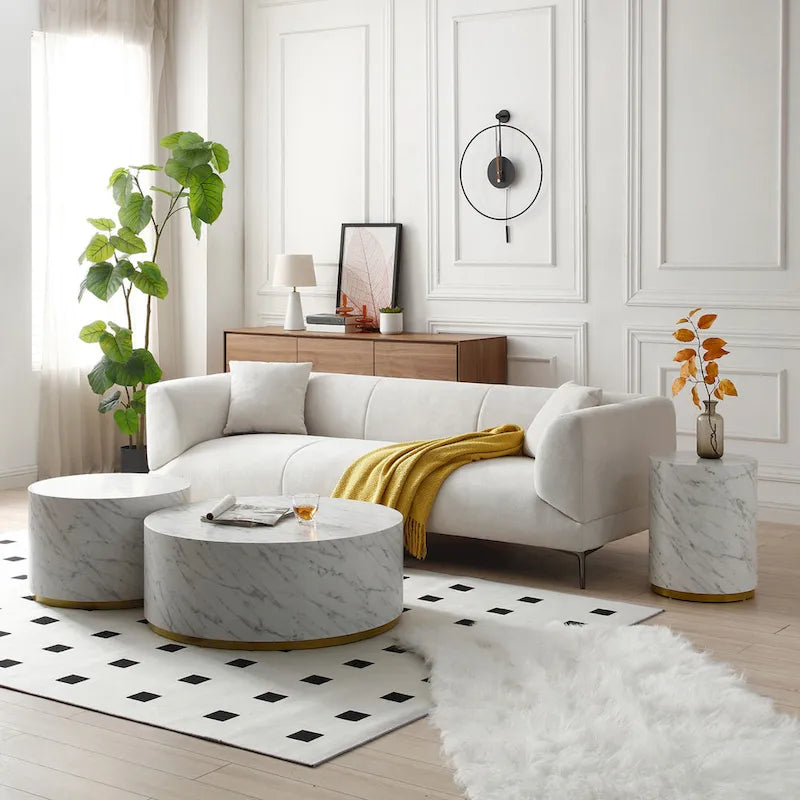 Marble-Look Fully Assembled Round Side Coffee Table