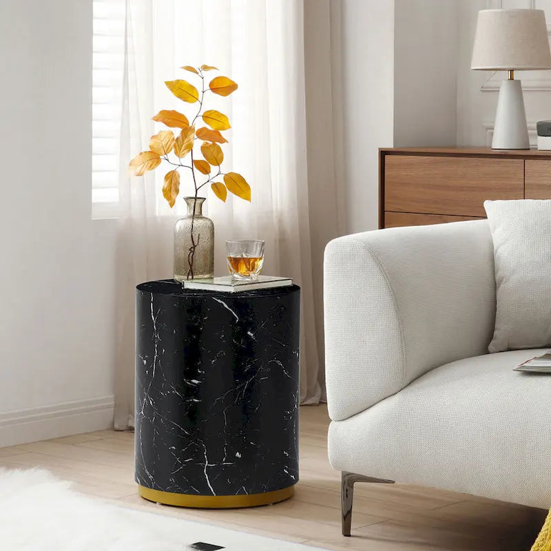 Marble-Look Fully Assembled Round Side Coffee Table