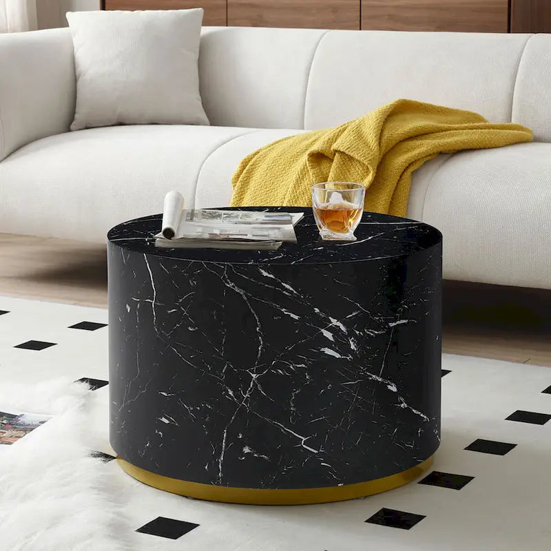 Marble-Look Fully Assembled Round Side Coffee Table