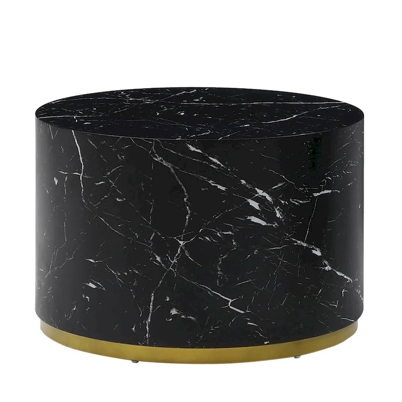 Marble-Look Fully Assembled Round Side Coffee Table