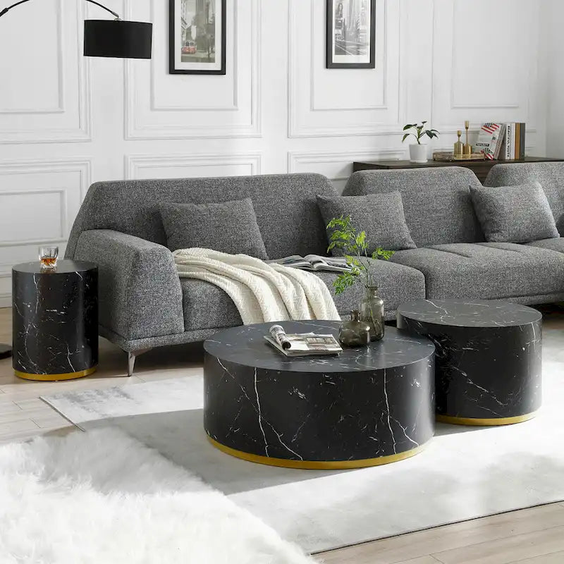 Marble-Look Fully Assembled Round Side Coffee Table