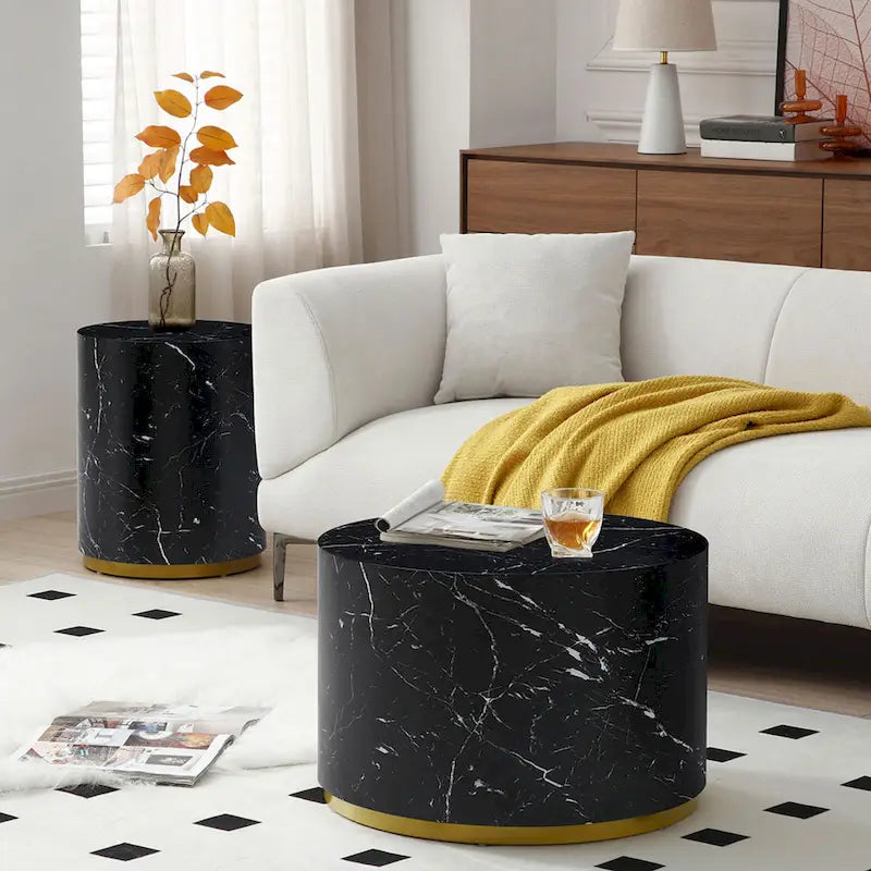 Marble-Look Fully Assembled Round Side Coffee Table
