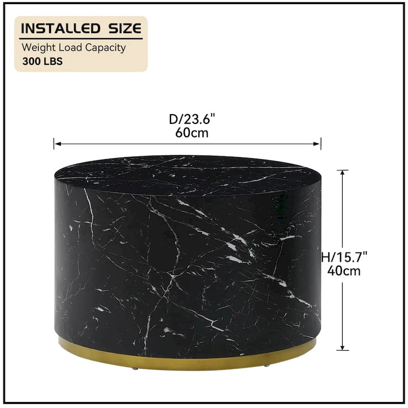 Marble-Look Fully Assembled Round Side Coffee Table