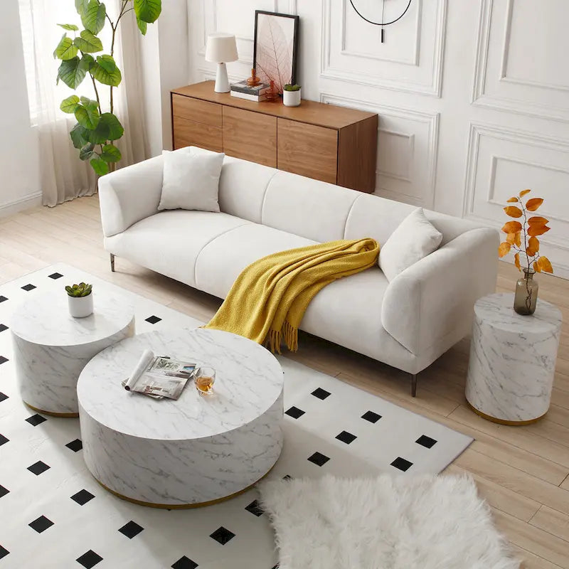 Marble-Look Fully Assembled Round Side Coffee Table
