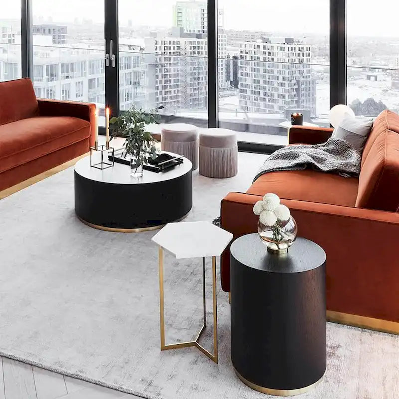 Marble-Look Fully Assembled Round Side Coffee Table