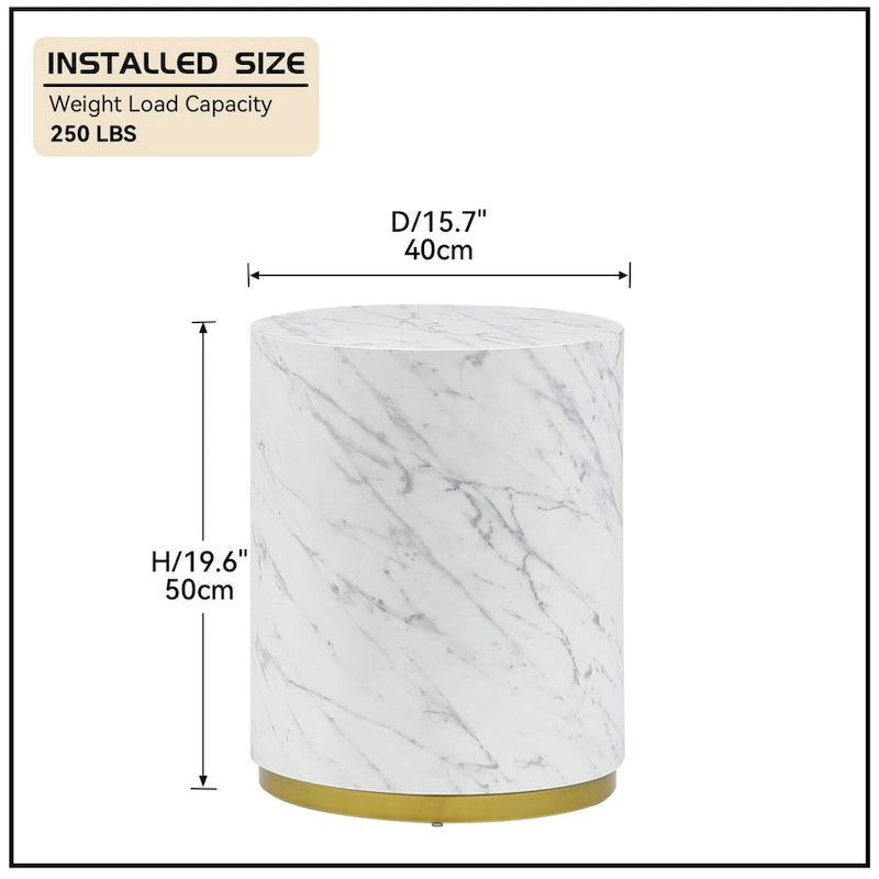 Marble-Look Fully Assembled Round Side Coffee Table