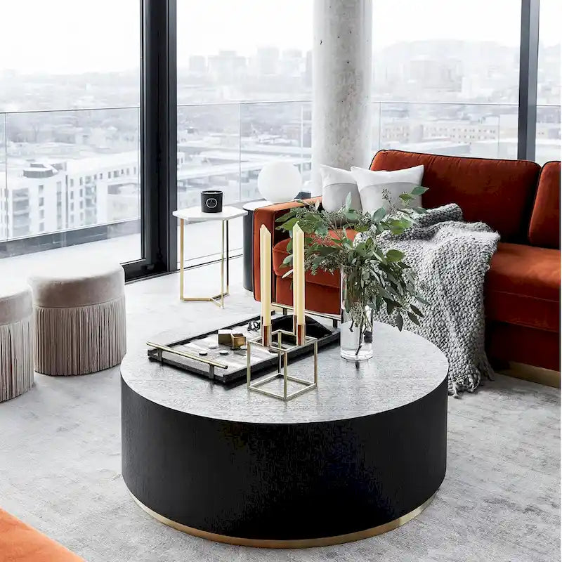 Marble-Look Fully Assembled Round Side Coffee Table