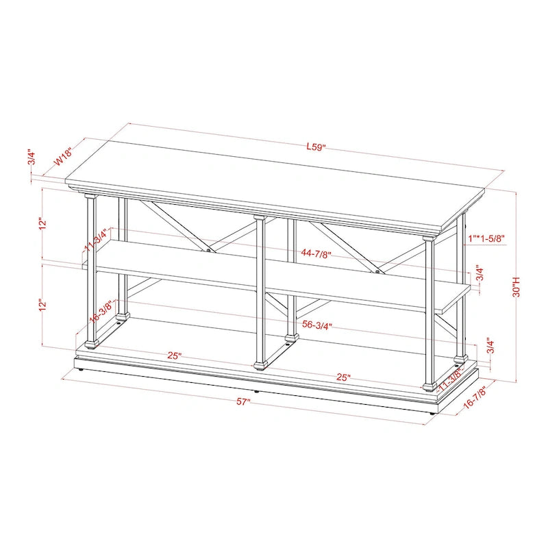 Transitional 59-inch 2-Shelf Console Table