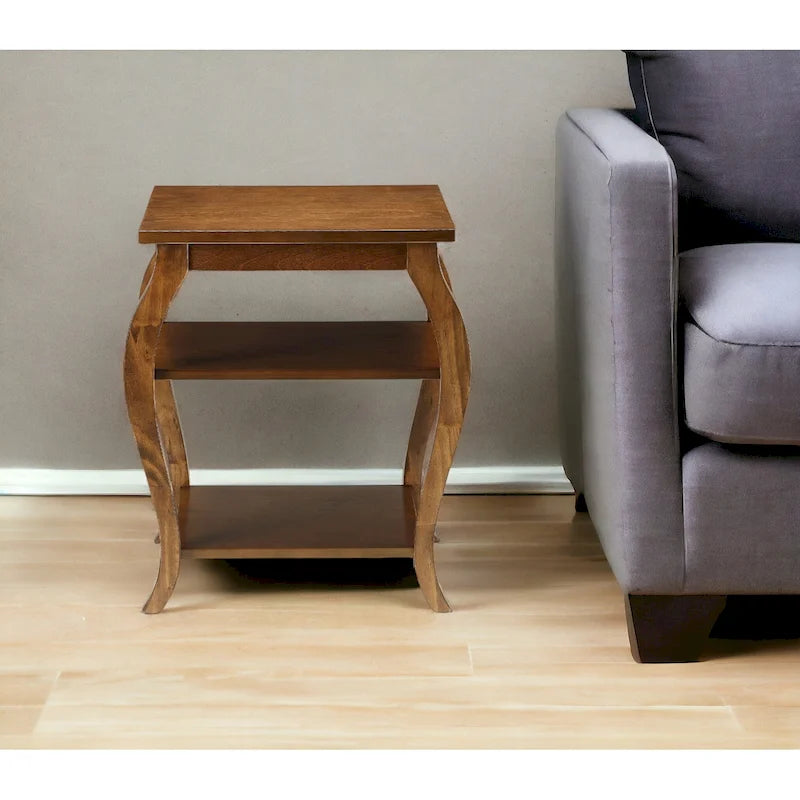 23" Black Wood Bow Leg End Table with Two Shelves - 20"W x 18"D x 23"H