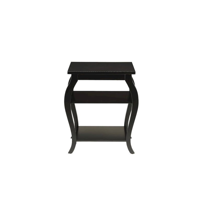 23" Black Wood Bow Leg End Table with Two Shelves - 20"W x 18"D x 23"H