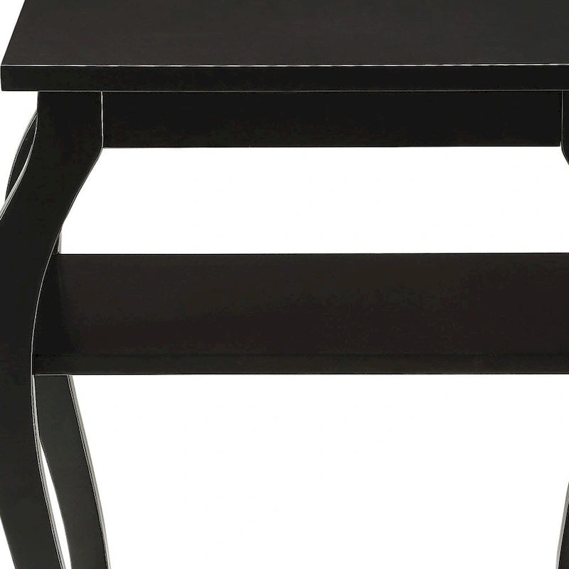 23" Black Wood Bow Leg End Table with Two Shelves - 20"W x 18"D x 23"H