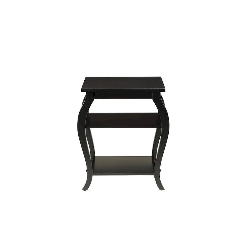 23" Black Wood Bow Leg End Table with Two Shelves - 20"W x 18"D x 23"H